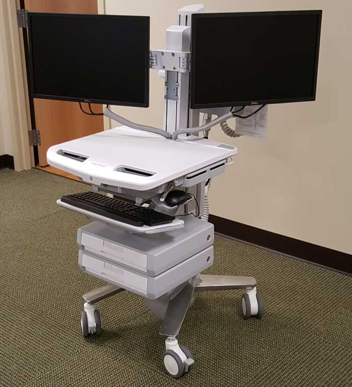 hospital emr cart hinged dual mount